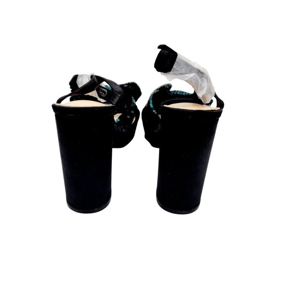 Amoji Womens Sequin Bow High Heel Sandals Black/Green Size 38 /US 8 - Picture 9 of 16